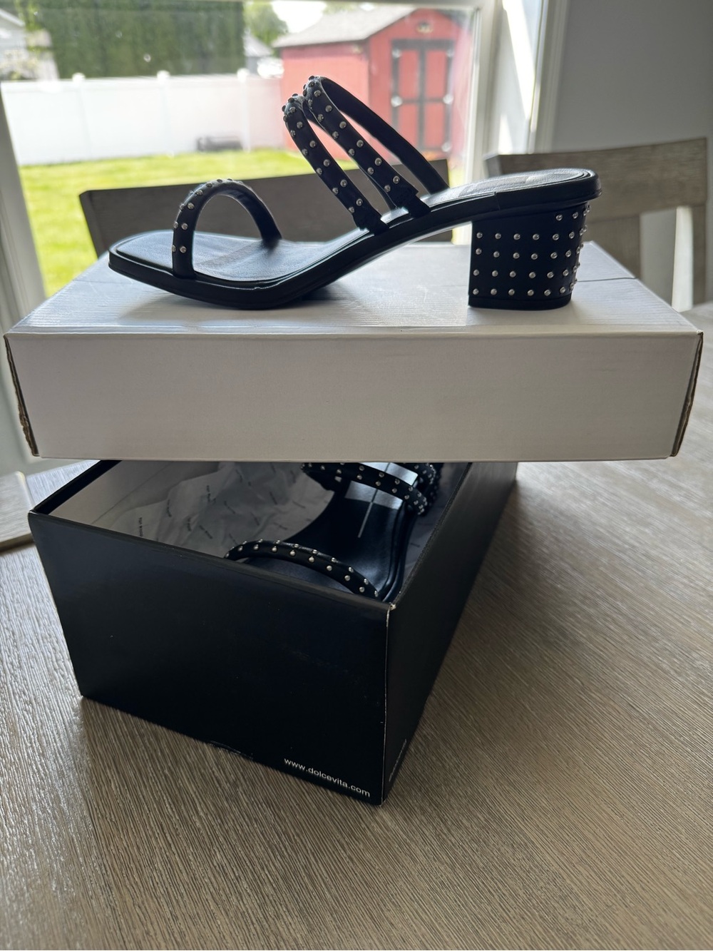 Dolce Vita Black Studded Strappy Block Heel Sandals